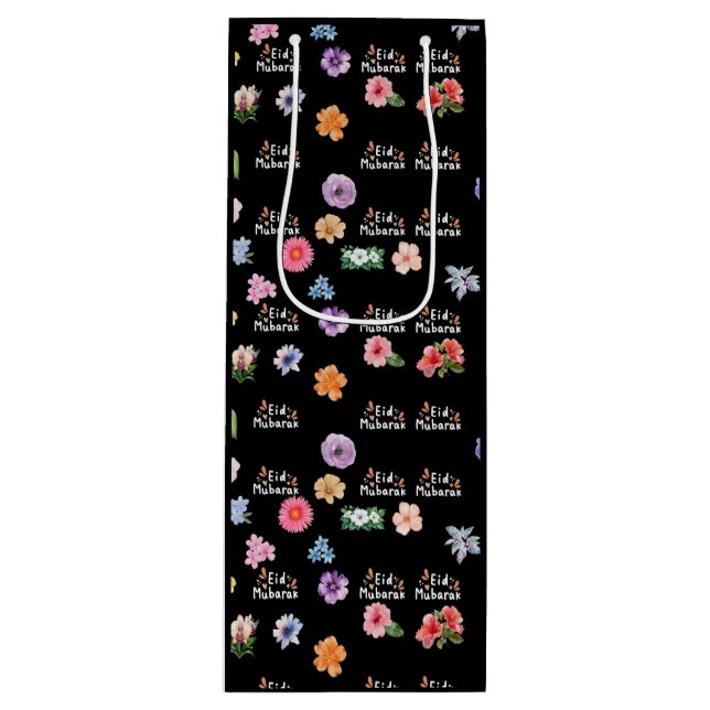 Sacola Para Vinho Islamic Gift Bags | Eid Mubarak Floral Design (Frente)