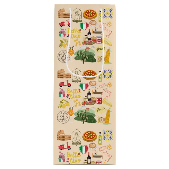 Sacola Para Vinho Itália - Símbolos Viagem Amantes (Frente)