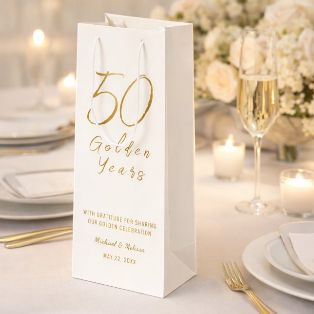 Sacola Para Vinho Ivory Gold 50th Golden Years Anniversary  (Elegant wine gift bag styled for a golden 50th wedding anniversary celebration)
