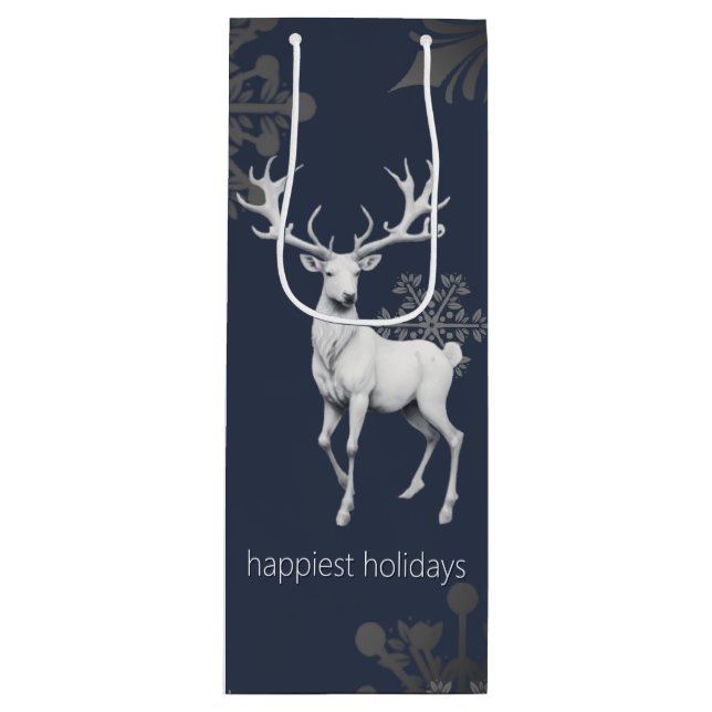 Sacola Para Vinho Ivory Reindeer Christmas | Azul (Frente)