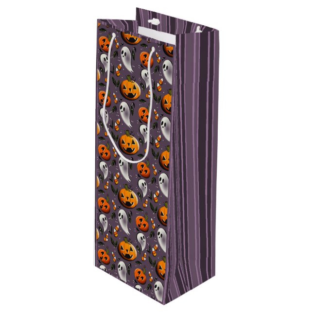 Sacola Para Vinho Jack-o-Ghost Roxo (Frente inclinada)