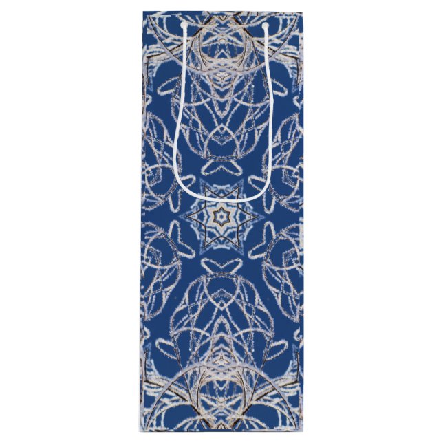 Sacola Para Vinho Kaleidoscope Azul brilhante, Branco, Estrela Solte (Frente)