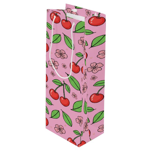 Sacola Para Vinho Kawaii Red Cherry Vibes Cute Girly Aesthetic (Frente inclinada)