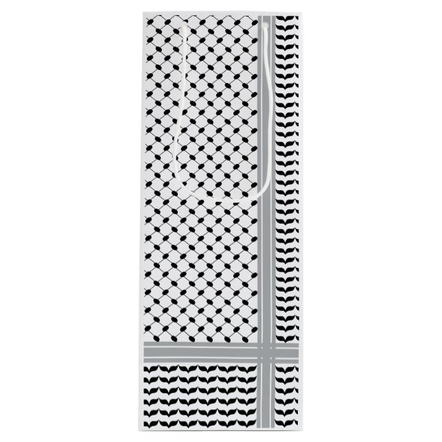 Sacola Para Vinho Keffiyeh preto e branco palestino (Frente)
