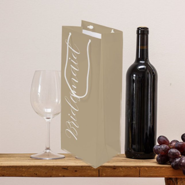 Sacola Para Vinho Khaki Stylized Script Wedding Bridesmaid (In Situ)