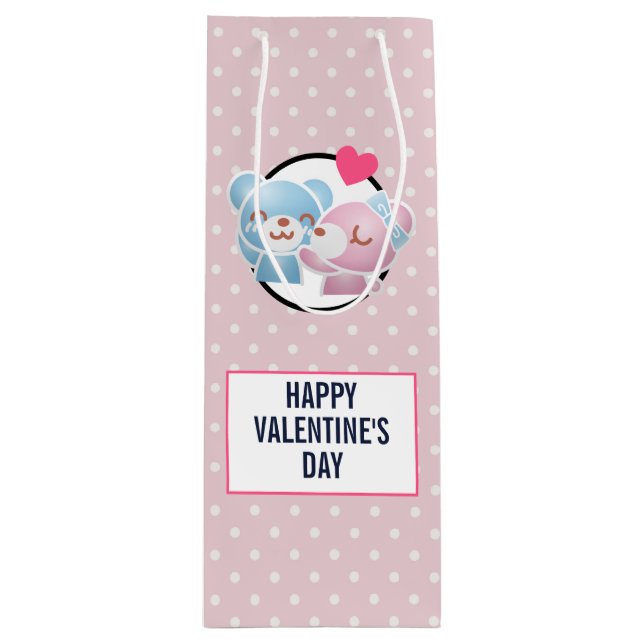 Sacola Para Vinho KIssing Bears em Bolinhas Cute e Kawaii (Frente)