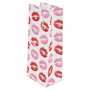 Sacola Para Vinho Lábios Vermelhos e Rosa, Padrão De Lábios, Batom, 