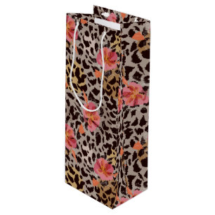 Sacola Para Vinho Leopardo - Flores Tropicais Rosa