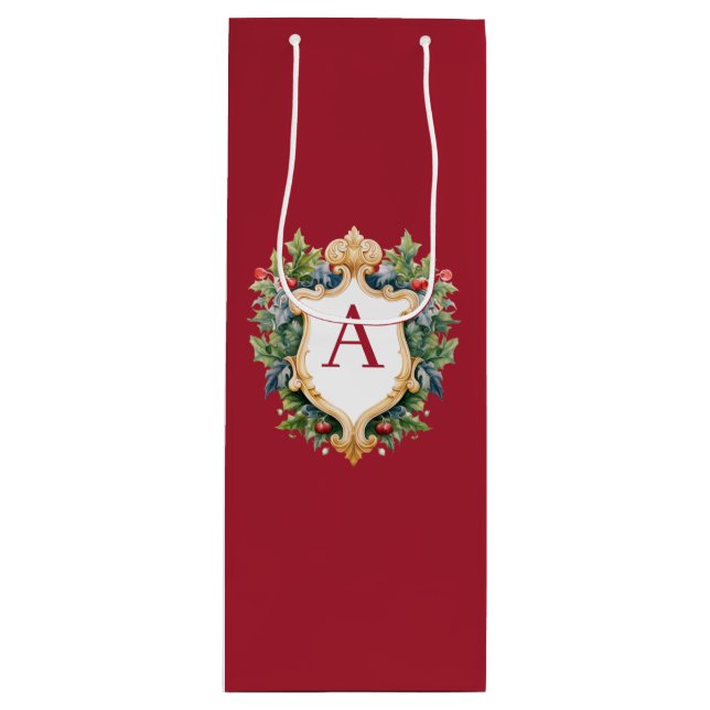 Sacola Para Vinho Letra Elegante Monograma de Natal (Frente)