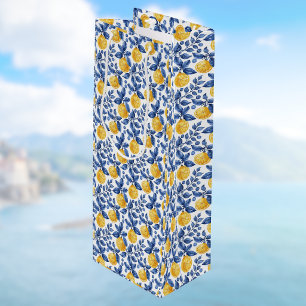 Sacola Para Vinho Limões Amarelos Folhagem Azul Mediterrâneo Amalfi