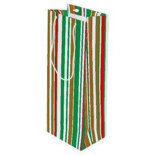 Sacola Para Vinho Listras de Natal Vermelho Verde e Dourado Modernas