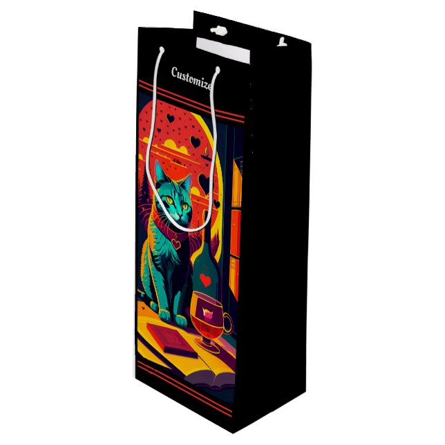 Sacola Para Vinho Livros De Gato E Vinho (Frente inclinada)