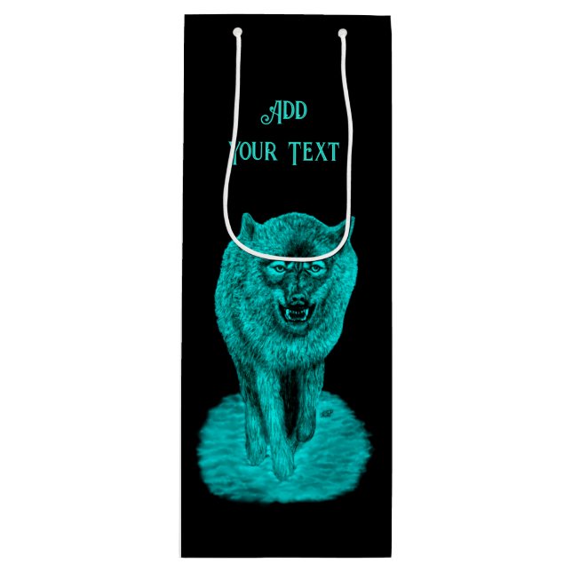 Sacola Para Vinho Lobo Negro Zangado na Noite (Frente)