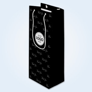 Sacola Para Vinho Logotipo Personalizado Obrigado Padrão Preto