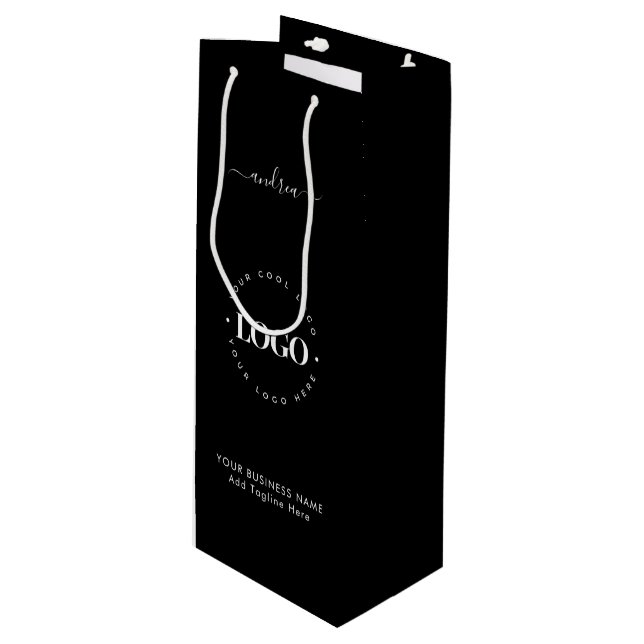 Sacola Para Vinho Logotipo personalizado preto branco Promocional co (Frente inclinada)