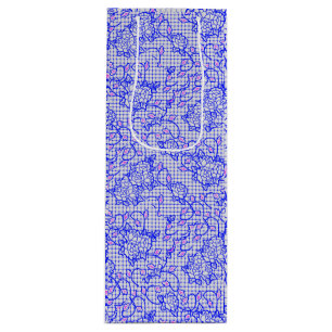 Sacola Para Vinho Luminosa Blue net com flores 02b Offwhite BG