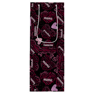 Sacola Para Vinho Mãe dias corações 01.Rosa Preto BG