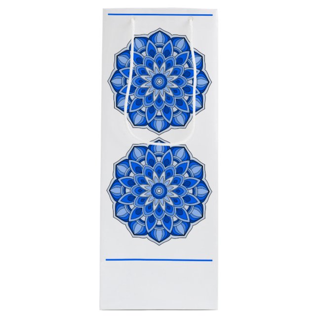 Sacola Para Vinho Mandala em azul (Frente)