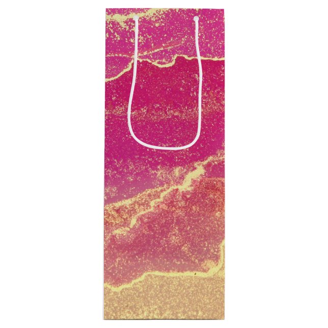Sacola Para Vinho Marble Elegante rosa e Dourado (Frente)