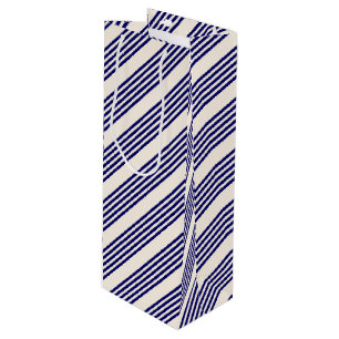 Sacola Para Vinho Marinho azul e bege cinco faixas