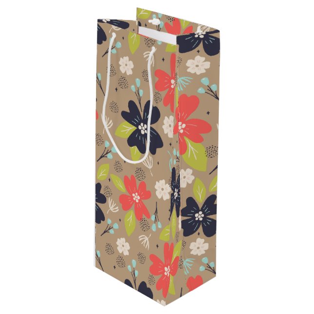 Sacola Para Vinho Marinho Branco de Poinsettia de Natal desenhado (Frente inclinada)