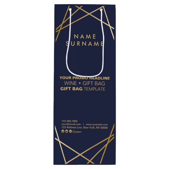 Sacola Para Vinho Marketing Geométrico Dourado Moderno (Frente)