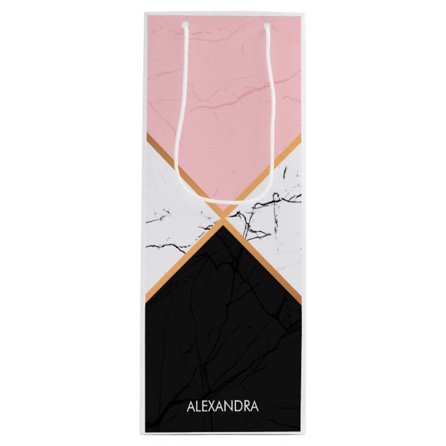 Sacola Para Vinho Mármore Branco Com Linhas De Ouro (Frente)