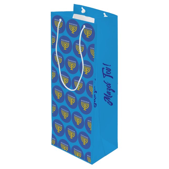 Sacola Para Vinho "Mazel Tov!" Monorah Pattern Gift Bag (Verso inclinado)