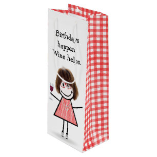 Sacola Para Vinho Menina de palito de aniversário com vinho tinto