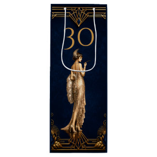 Sacola Para Vinho Menina flapper Art Deco 30 anos azul dourado Gatsb