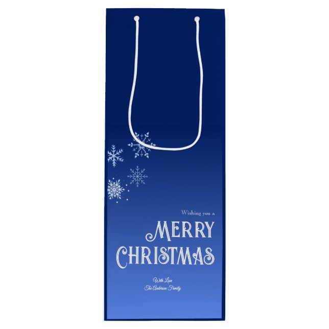 Sacola Para Vinho Merry Christmas Blue Modern Snowflake (Frente)