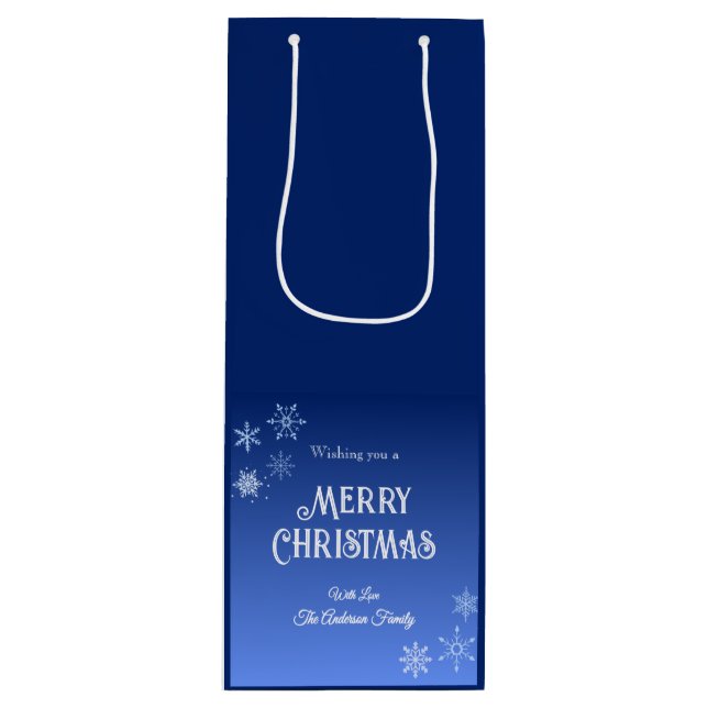 Sacola Para Vinho Merry Christmas Blue Modern Snowflake (Frente)