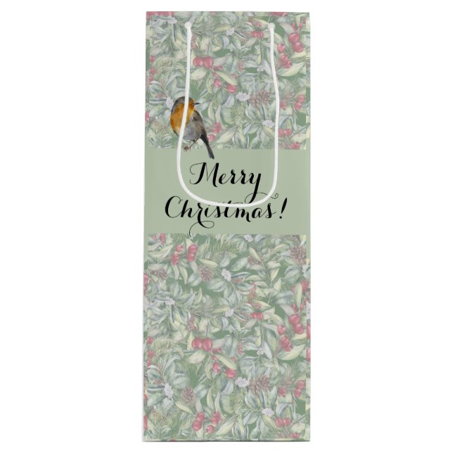 Sacola Para Vinho Merry Christmas Floral Watercolor (Frente)