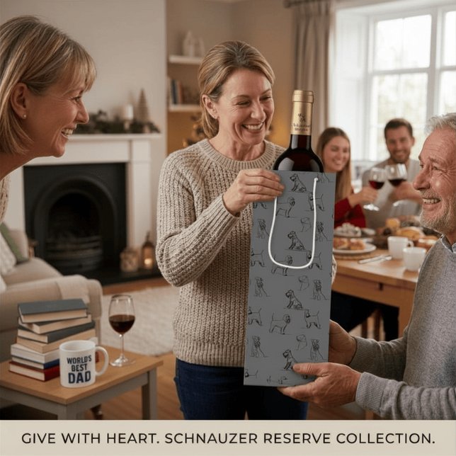 Sacola Para Vinho Miniature Schnauzer Cinza (Happy Father's Day Miniature Schnauzer Gray Wine Gift Bag)