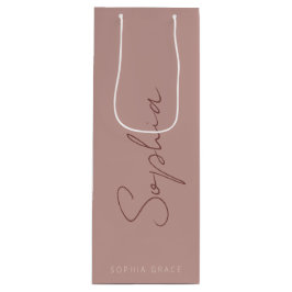 Sacola Para Vinho Modern Monograma Escrito à Mão em Rosa Po dusty
