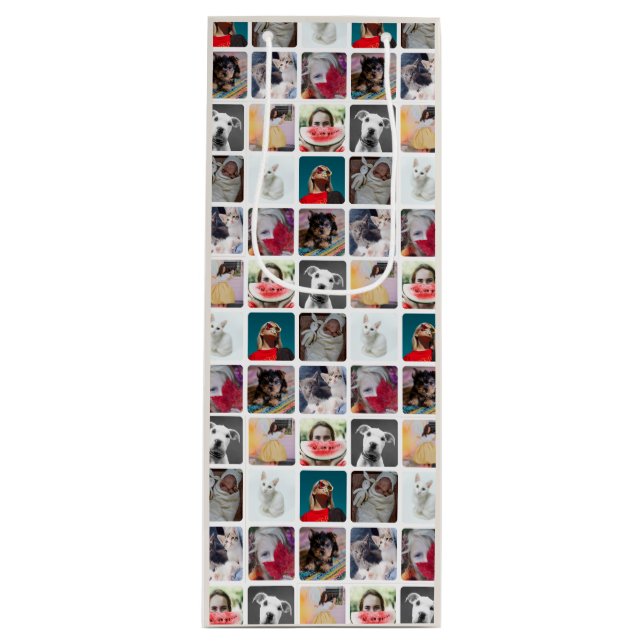 Sacola Para Vinho Modern Multi Photo Square Insta Pattern (Frente)