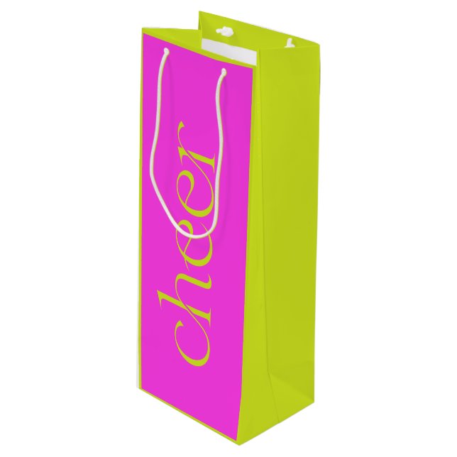 Sacola Para Vinho Moderno Cheque Fuchsia Rosa e Verde (Frente inclinada)