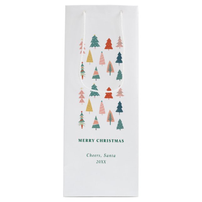 Sacola Para Vinho Moderno Elegante Conjunto de Árvores de Natal Verd (Frente)