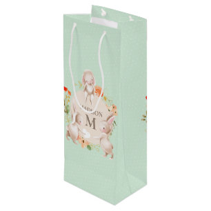 Sacola Para Vinho Monograma Coelho Coelho Floral Personalizado Bebê