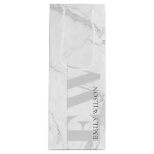 Sacola Para Vinho Monograma da Cinza de Pedra Simples Marble Elegant