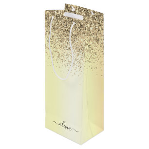 Sacola Para Vinho Monograma de Metal com Brilho Dourado Nome Glam