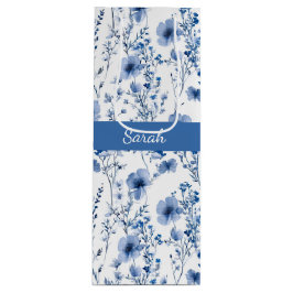 Sacola Para Vinho Monograma de Nome Floral de Flor Silvestre Azul Br