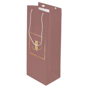 Sacola Para Vinho Monograma Dourado Personalizado, Moderno Elegante