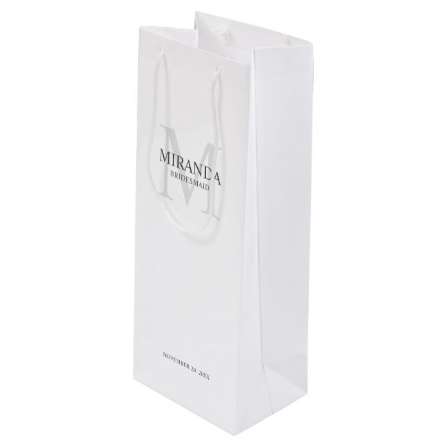 Sacola Para Vinho Monograma e Nome Personalizados da Dama de Honra (Frente inclinada)