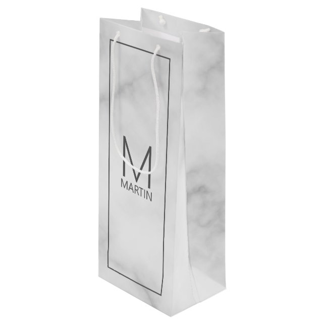 Sacola Para Vinho Monograma e Nome Personalizados Modernos (Frente inclinada)