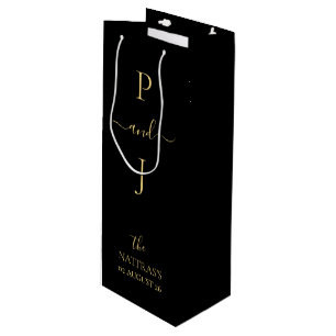 Sacola Para Vinho Monograma elegante de iniciação do Casal ouro