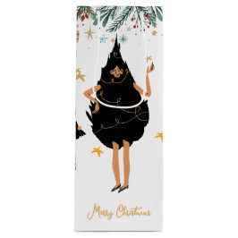 Sacola Para Vinho Mulheres Negras Vestidas em Festa de Árvore de Nat