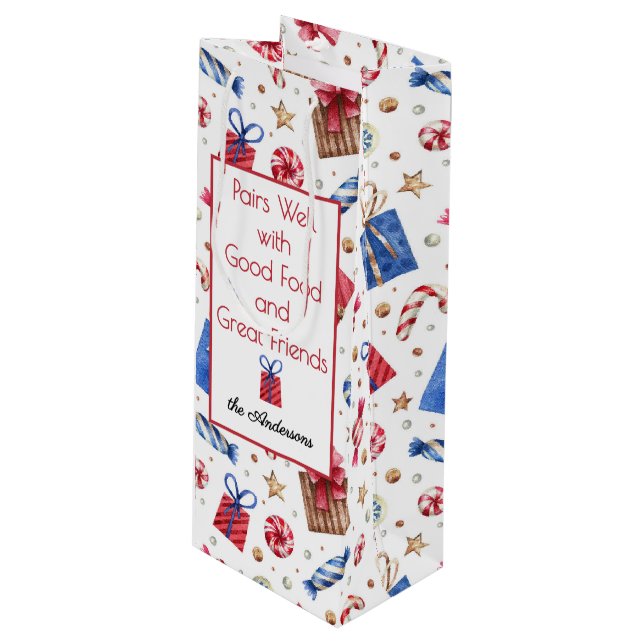 Sacola Para Vinho Name, Wrapped Packages & Sweets Holiday (Frente inclinada)