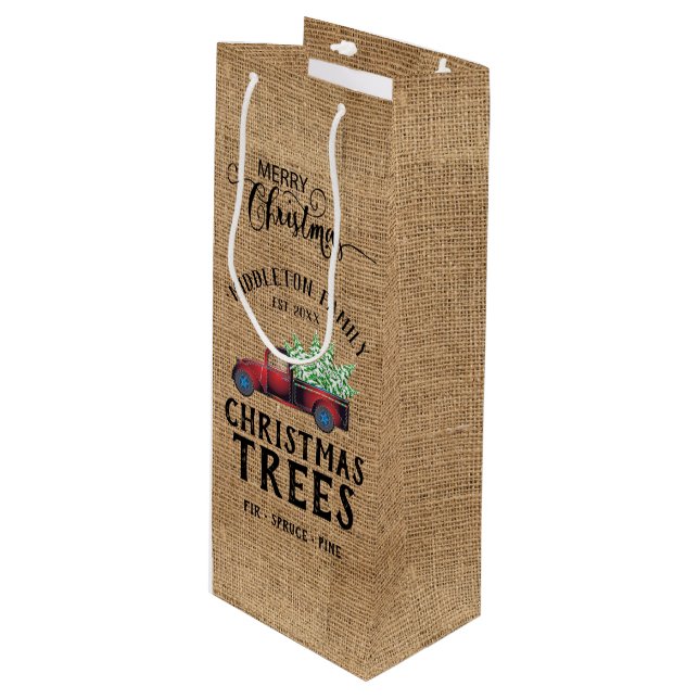 Sacola Para Vinho Natais vintages - Caminhão Vermelho (Frente inclinada)