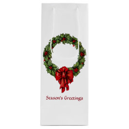 Sacola Para Vinho Natais vintages Holly Wreath e Berries